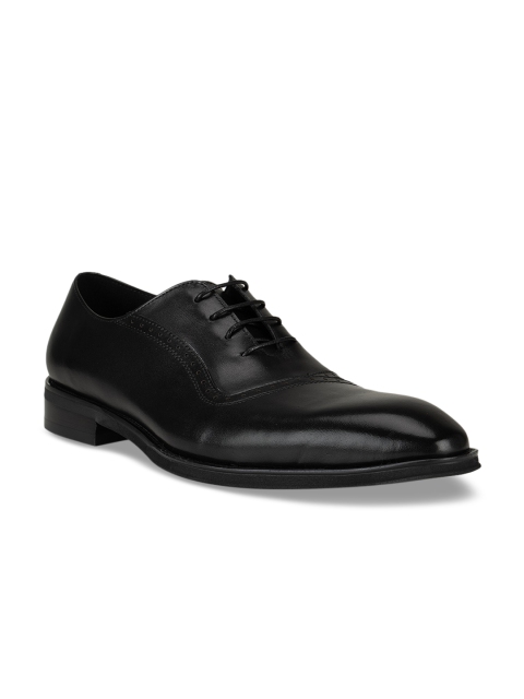 ROSSO BRUNELLO Men Black Solid Leather Formal Oxfords