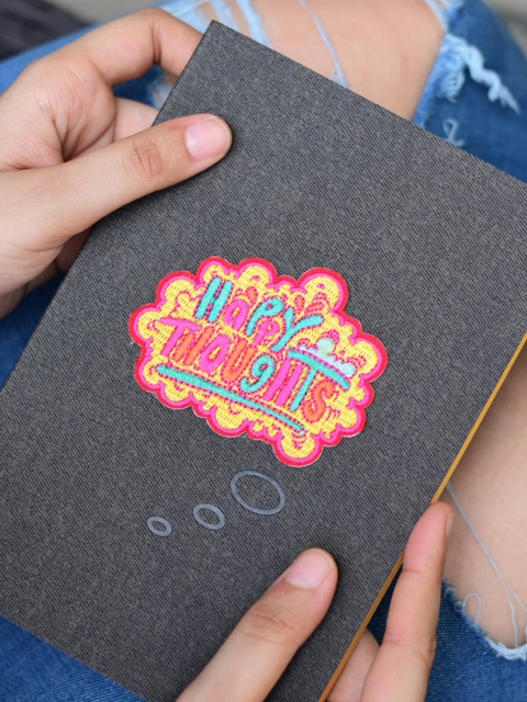 Doodle Charcoal Grey & Orange Embroidered Happy Thoughts Quirky Denim PU Leather Diary
Doodle Charcoal Grey & Orange Embroidered Happy Thoughts Quirky Denim PU Leather Diary