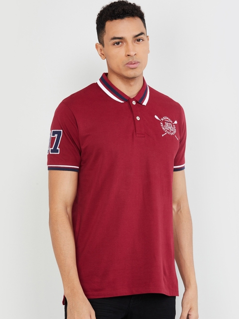 max Men Maroon & Navy Blue Printed Polo Collar T-shirt
