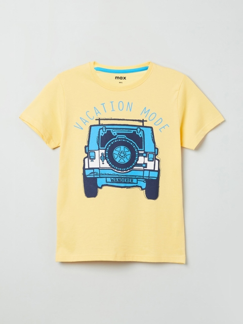 max Boys Yellow Printed Round Neck T-shirt
