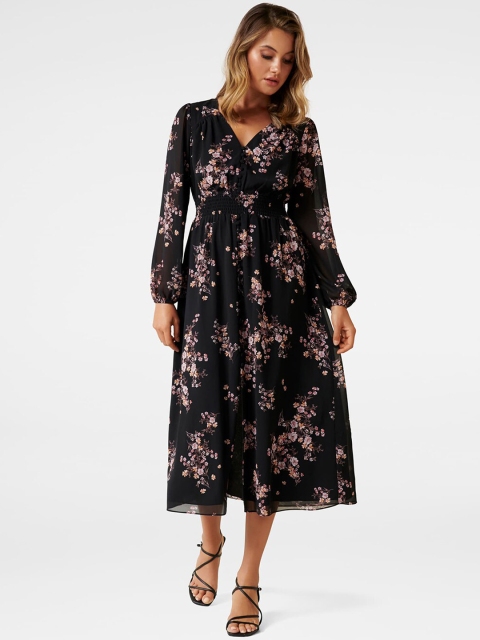 Forever New Women Black Printed Fit and Flare Dress
