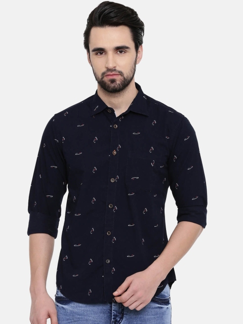 IMYOUNG Men Navy Blue Slim Fit Printed Casual Shirt