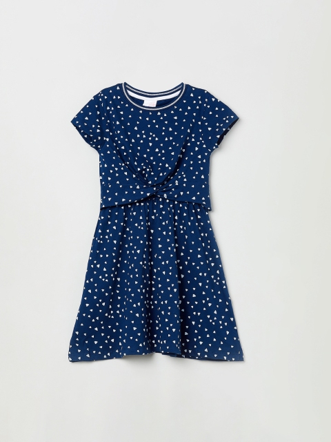 max Girls Blue Printed Fit and Flare Cotton Dress