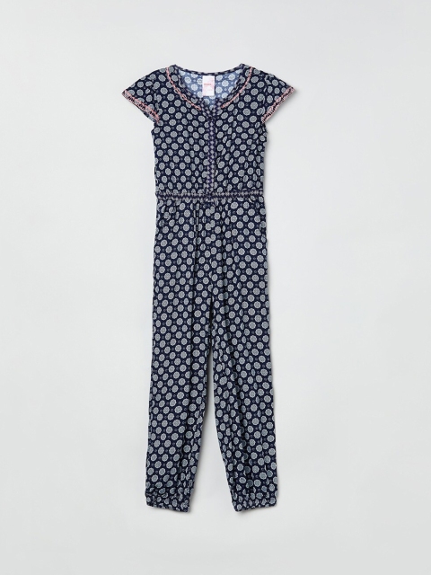 max Girls Blue Printed Basic Jumpsuit
