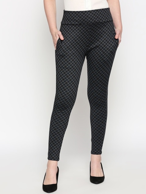 inocenCia Women Black & Grey Regular Fit Printed Regular Trousers