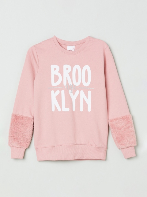 max Girls Pink Printed Pure Cotton Sweatshirt