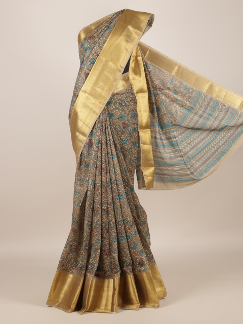 Pothys Brown Printed Jute Silk Saree