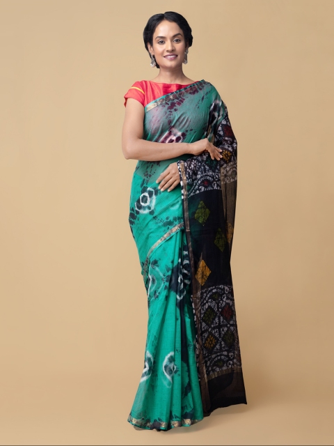 Unnati Silks Green & Blue Pure Cotton Printed Kota Saree