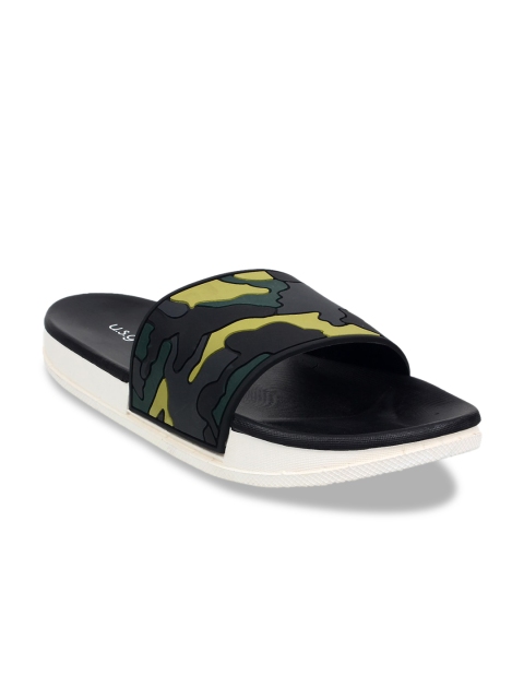 US Gear Men Black & Yellow Printed Sliders