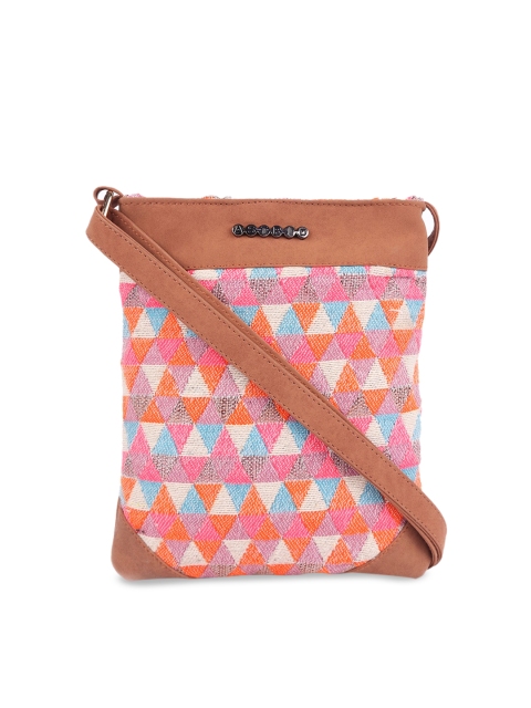 ASTRID Peach-Coloured & Blue Printed Sling Bag