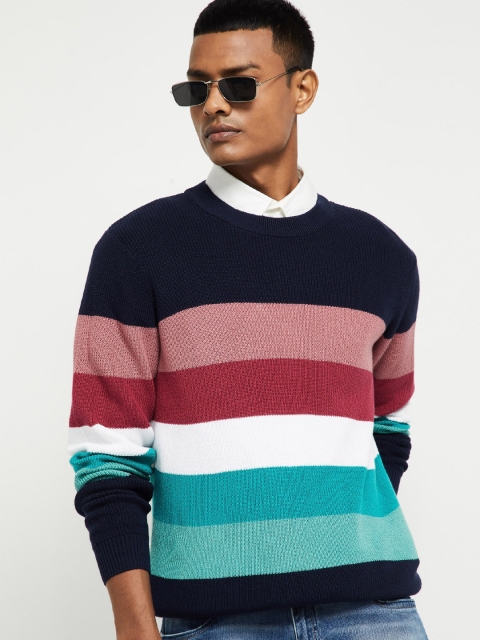 max Men Multicoloured Striped Pullover Sweater, Multi