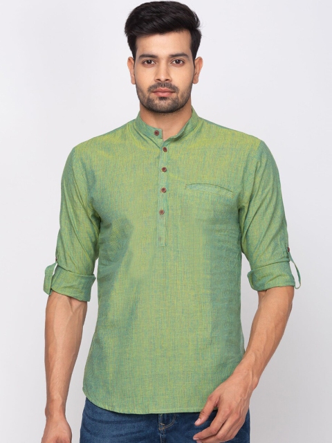 SALWAR STUDIO Men Green Solid Straight Kurta