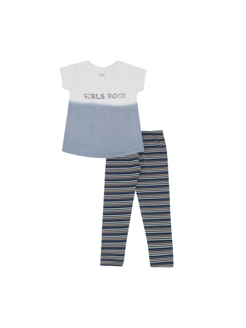 RAINE AND JAINE Girls Blue & White Printed T-shirt with Leggings