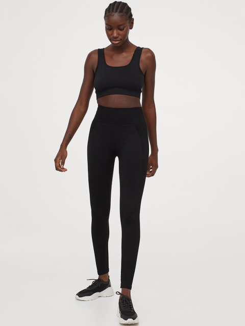 H&M Women Black Solid Seamless Sports Tights