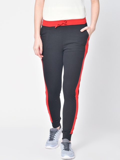 Hapuka Women Charcoal Grey & Red Solid Slim-Fit Joggers
