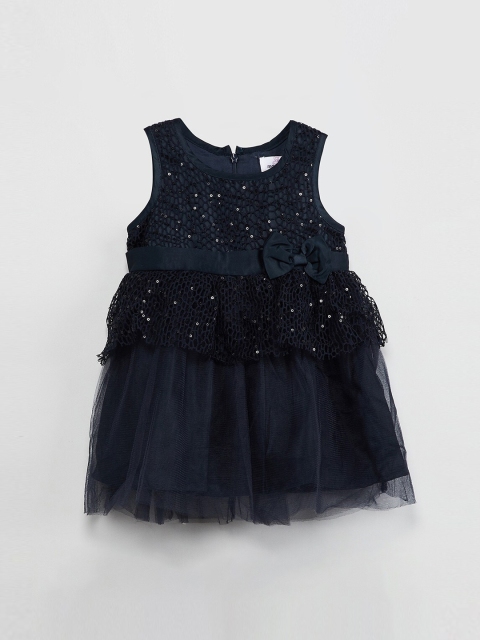 max Girls Black Solid Fit and Flare Dress