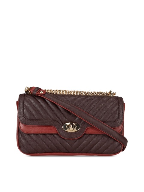 Da Milano Maroon Colourblocked Sling Bag