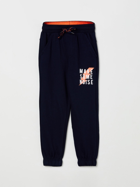 max Boys Navy Blue Regular Fit Printed Joggers