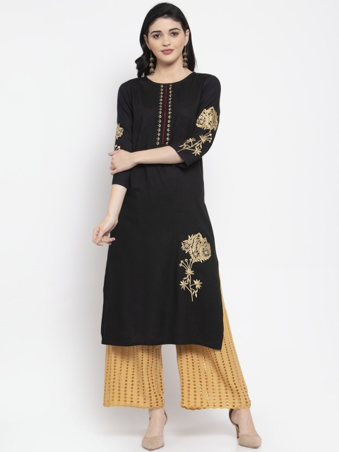 Clora Creation Women Black Embroidered Straight Kurta