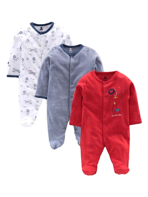 i bears Kids Cotton Pack of 3 Rompers, Red