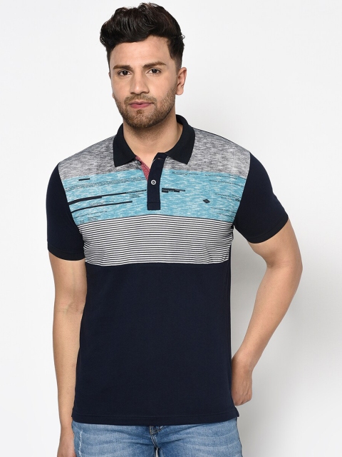 Duke Men Navy Blue Colourblocked Polo Collar T-shirt