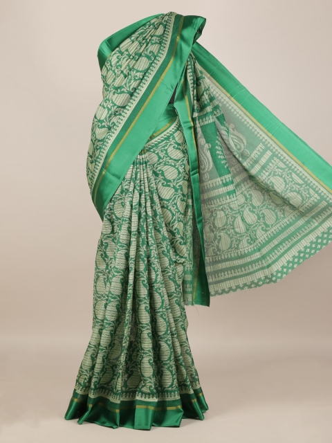Pothys Green Printed Jute Silk Saree