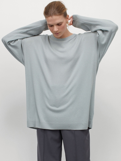 H&M Women Grey Solid Oversized Cashmere Jumper