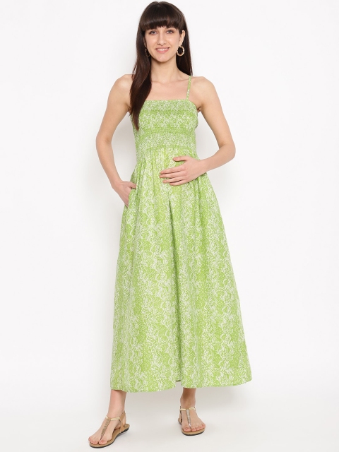 The Vanca Women Green Printed Maxi Maternity Dress