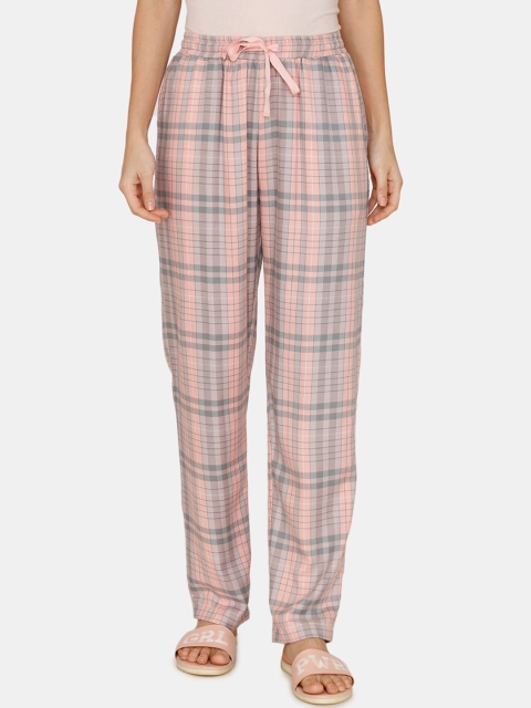 Zivame Women Pink & Grey Checked Lounge Pants