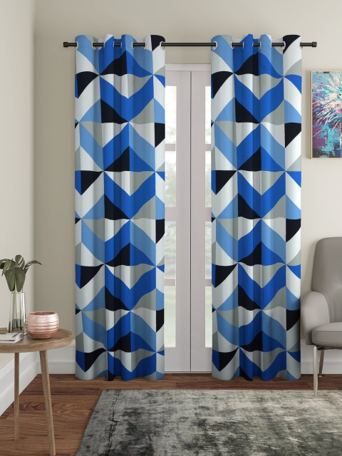 Cortina Blue & White Set of 2 Door Black Out Curtains