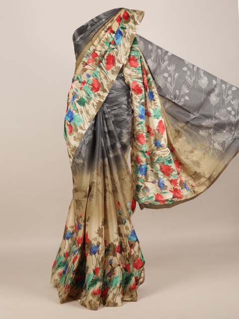 Pothys Multicoloured Printed Jute Silk Saree, Multi