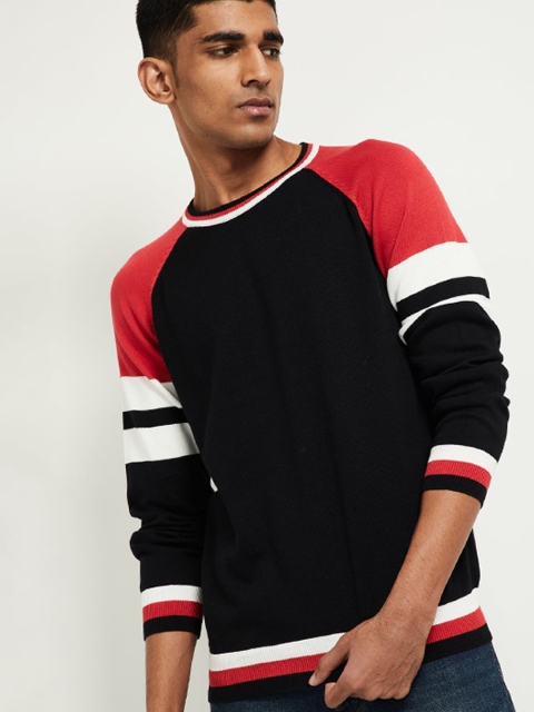 max Men Black Solid Pullover Sweater