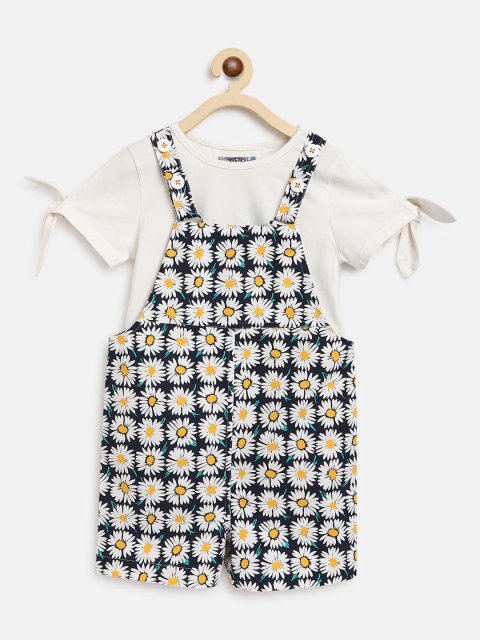 Nauti Nati Girls Black & White Solid Top With Dungaree