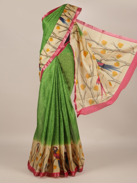 Pothys Green Printed Jute Silk Saree