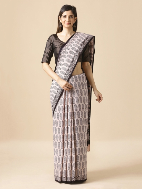 Taneira Off-White & Black Pure Cotton Printed Bagh Saree