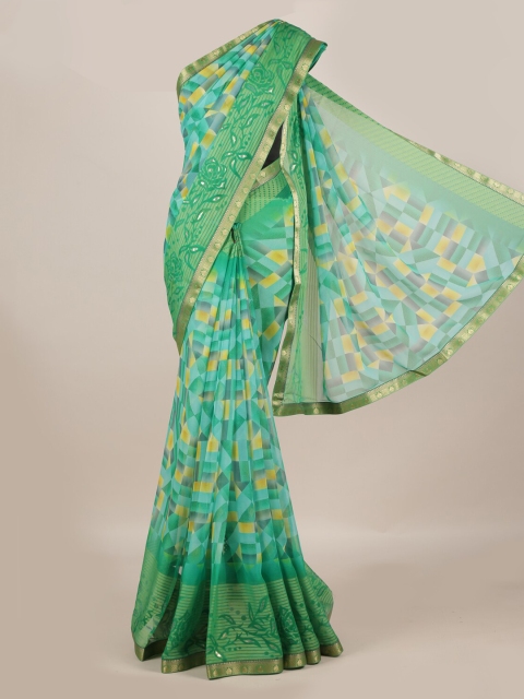 Pothys Blue & Green Poly Georgette Printed Saree