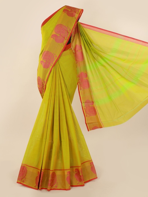 Pothys Green & Pink Pure Cotton Woven Design Saree