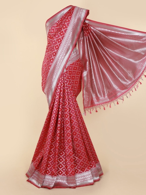 Pothys Magenta & Silver-Toned Art Silk Printed Banarasi Saree
