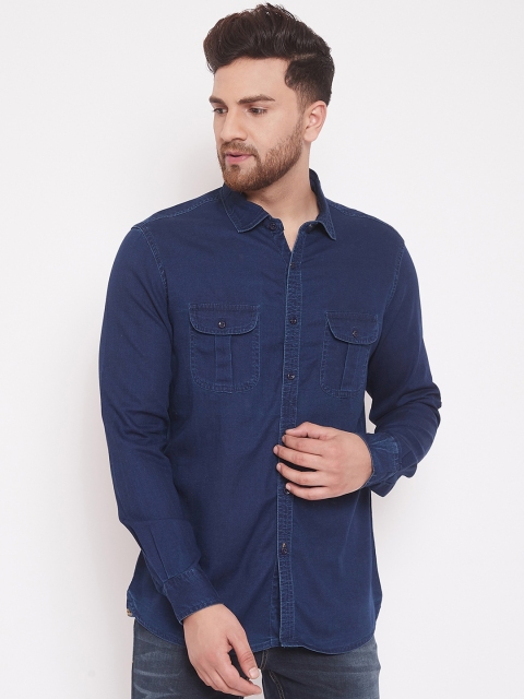American Archer Men Blue Slim Fit Solid Casual Denim Shirt