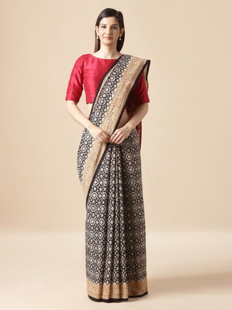 Taneira Black Pure Cotton Printed Bagru Saree