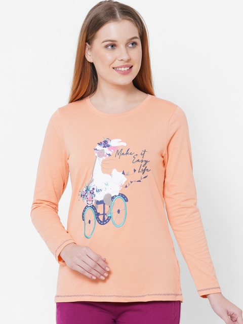 Sweet Dreams Women Peach-Colour & White Printed Lounge T-shirt