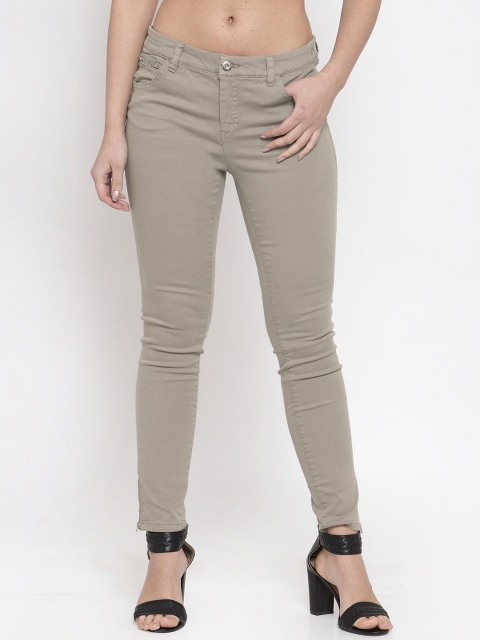 KLOTTHE Women Beige Slim Fit Mid-Rise Clean Look Jeans