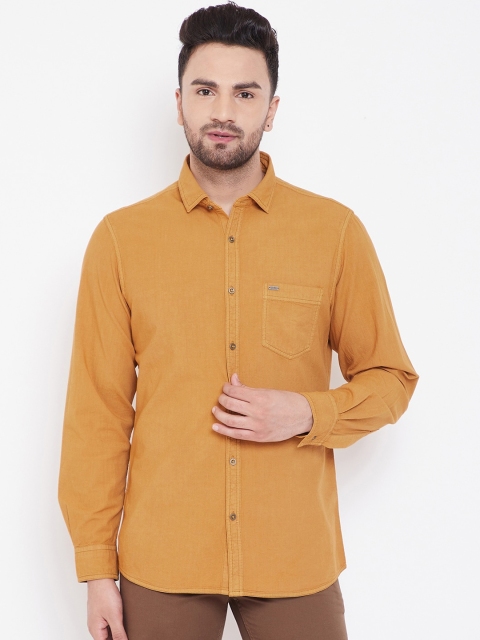 American Archer Men Mustard Yellow Slim Fit Solid Casual Denim Shirt