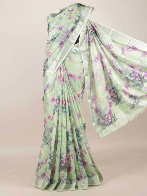 Pothys Green Printed Linen Blend Saree