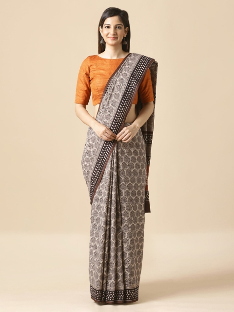 Taneira Grey & Black Pure Cotton Printed Bagru Saree