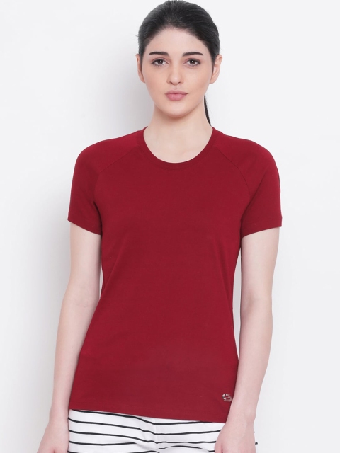 Spolei Women Red Solid Round Neck T-shirt