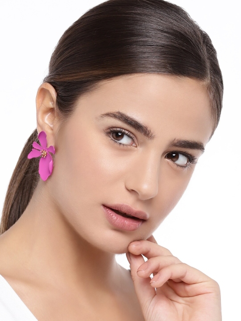 Golden Peacock Pink Handcrafted Floral Drop Earrings