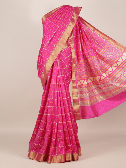 Pothys Magenta Checked Jute Silk Saree 
Pothys Magenta Checked Jute Silk Saree