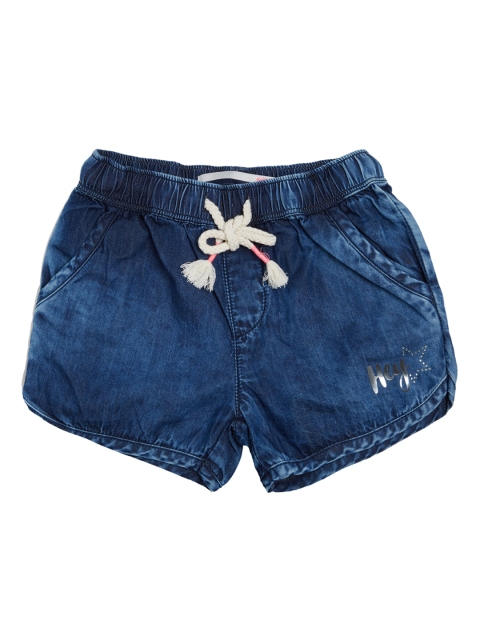 VITAMINS Girls Navy Blue Washed Regular Fit Denim Shorts