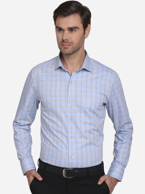 METAL Men Beige Slim Fit Checked Casual Shirt